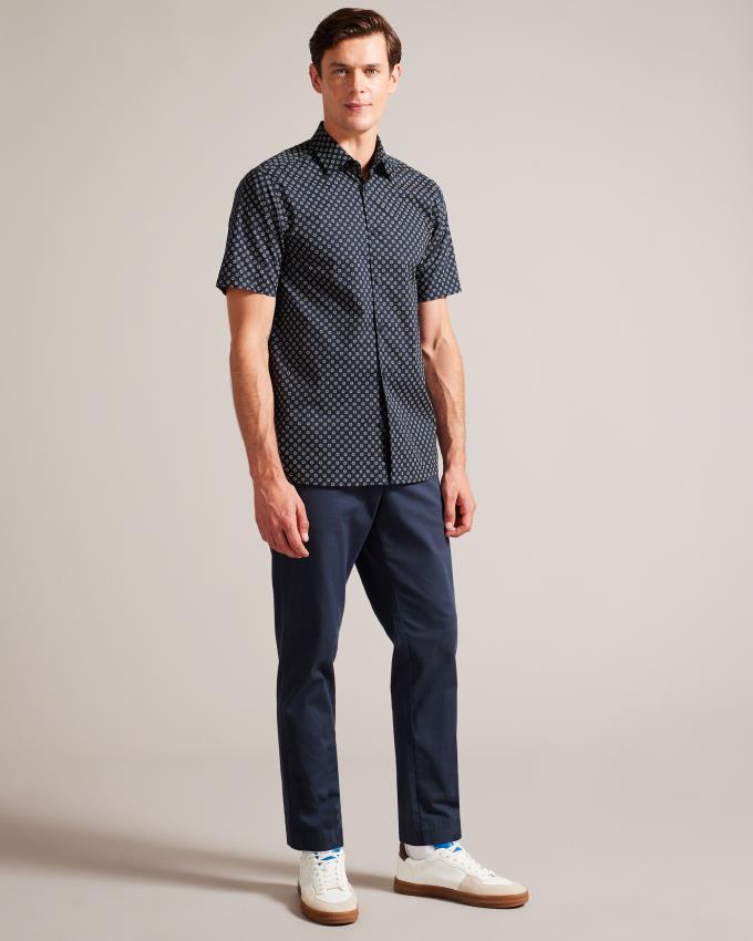 Chemises Ted Baker Short Sleeve Geometric Print Bleu Marine Homme | CJM-16919336